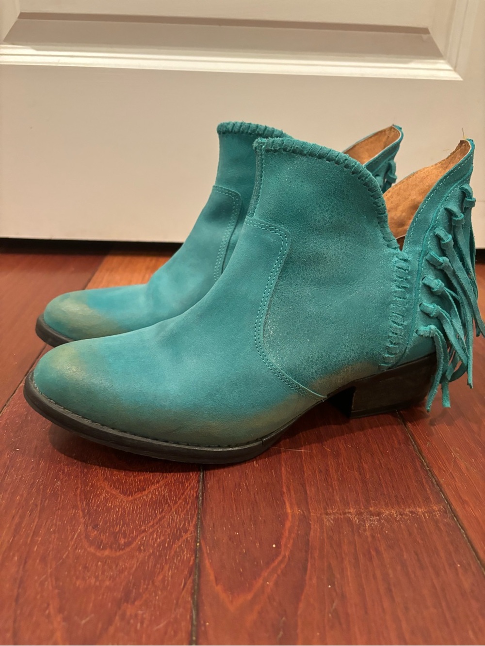 Circle G Teal Fringe Leather Ankle Boot 9.5